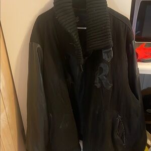 Rocawear Black Varsity Bomber Jacket with Ribbed Collar